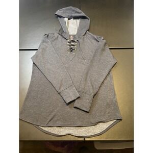 Free 2B Gray Lace Up Long Sleeve Hoodie Women XXL